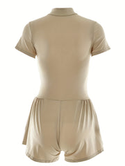 Short Sleeve Active Jumpsuits Stretchy Slim Fitted Bodycon Yoga Romper