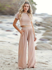 Casual Two Piece Set Short Sleeve T-shirt & Wide Leg Pants
