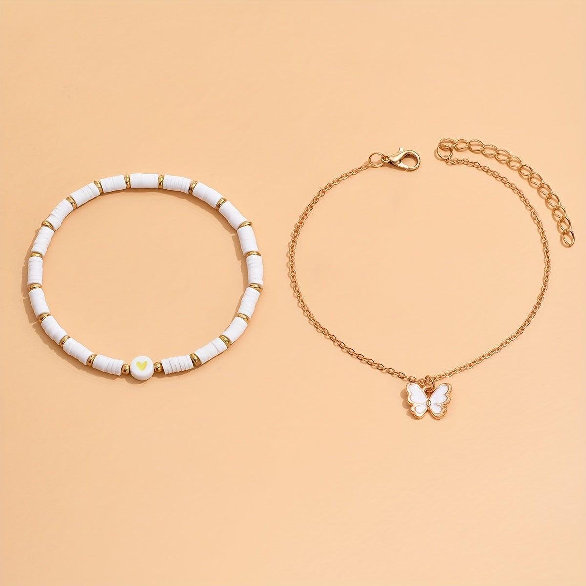 Oil Butterfly Pendant Chain Anklet Set Vintage Style Bracelets
