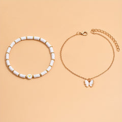 Oil Butterfly Pendant Chain Anklet Set Vintage Style Bracelets