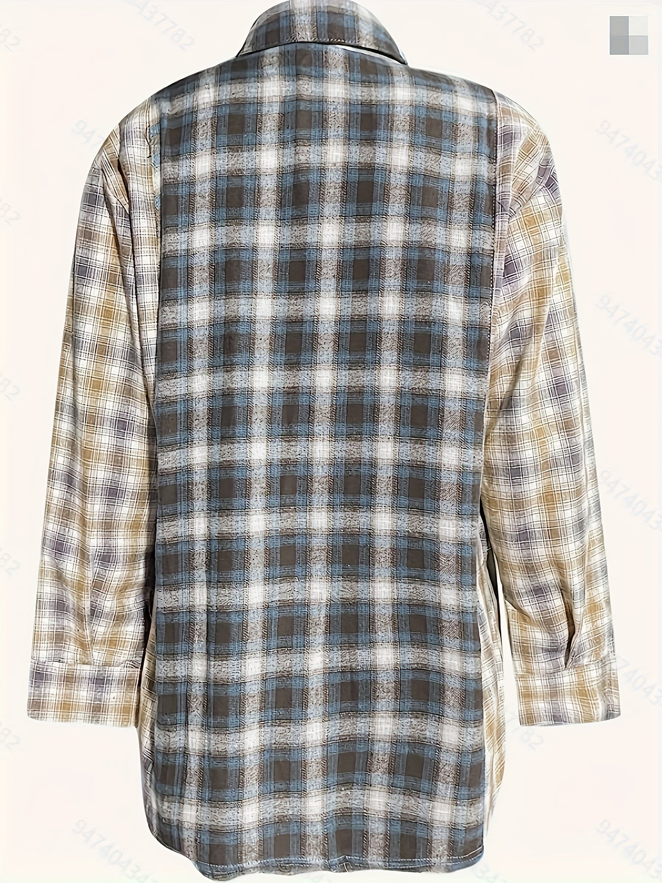 Plaid Print Sports Shirt Long Sleeves Loose Button Pocket Tops