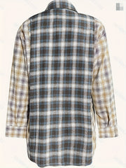 Plaid Print Sports Shirt Long Sleeves Loose Button Pocket Tops