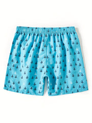 Boat Anchor Print Men's Swim Trunks Drawstring Board Shorts