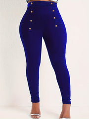 Casual Leggings Women's Plus Solid Button Decor High Rise Leggings