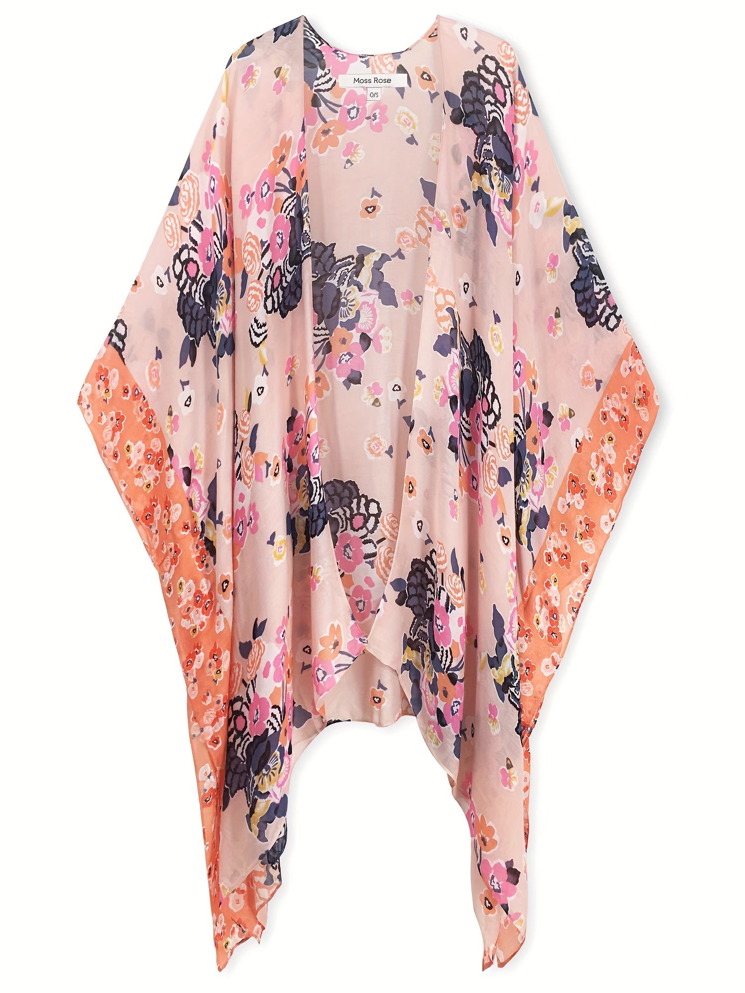 Floral Print Batwing Sleeve Plus Size Beach Kimono Cover Up