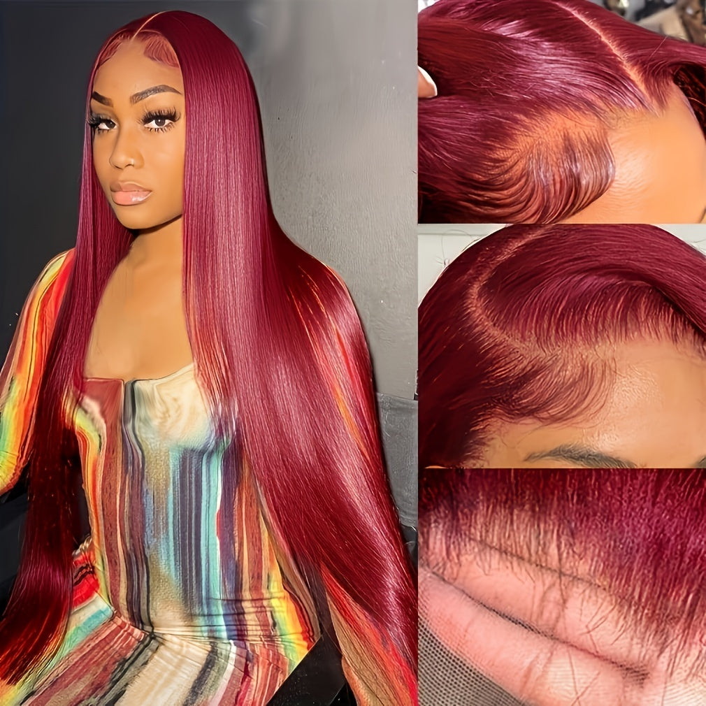 Burgundy 13x4 Transparent Straight Lace Front Wigs Human Hair 150 Density