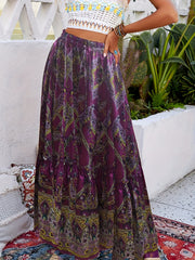 Boho Paisley Print Drawstring Maxi Skirt