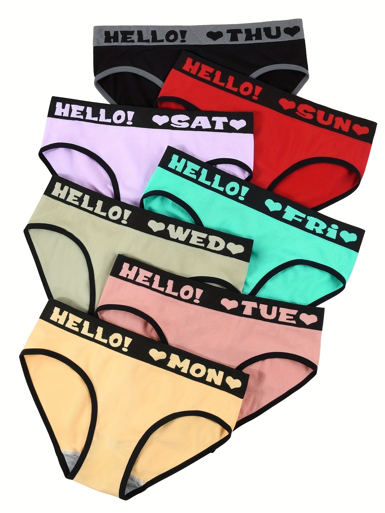 7pcs Letter Tape Briefs Mid Rise Panties Women's Lingerie