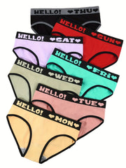 7pcs Letter Tape Briefs Mid Rise Panties Women's Lingerie
