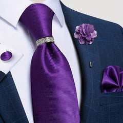 DiBanGu Formal Mens Necktie Set Silver Ring Purple Paisley Ties