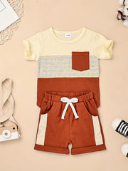 Baby Boys Striped Patched T-shirt & Shorts Set for Summer
