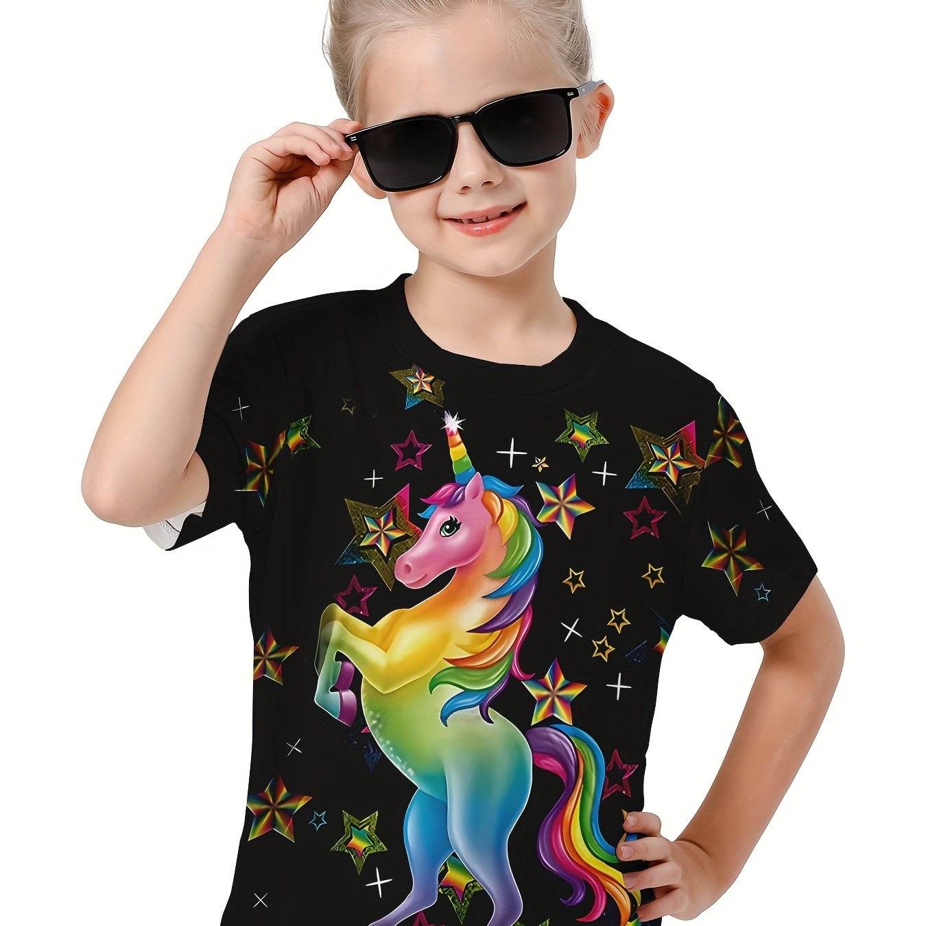 3D Unicorn Graphic T-shirt Girls Short Sleeve Tee Summer Casual Gift