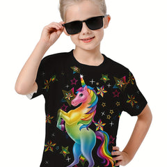 3D Unicorn Graphic T-shirt Girls Short Sleeve Tee Summer Casual Gift