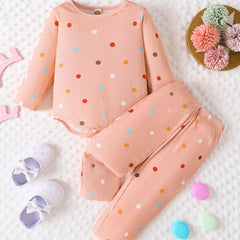 2pcs Baby Girls Polka Dot Onesie & Pants Set