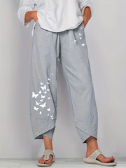 Butterfly Print Cropped Pants Women's Clothing
