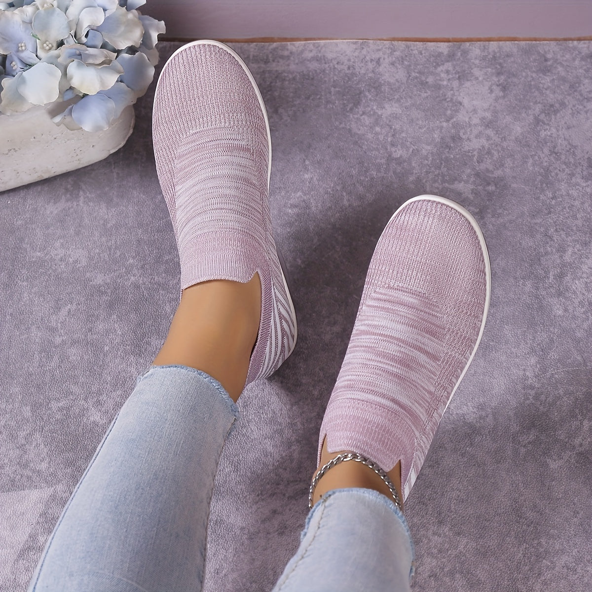 Women's Colorblock Flying Woven Slip-On Sneakers with Thick Bottom