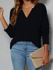 Casual Knit Top Women's Plus Solid Waffle Pattern Long Sleeve