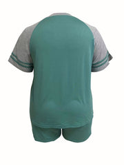 Colorblock Striped Tee & Shorts Pajama Set