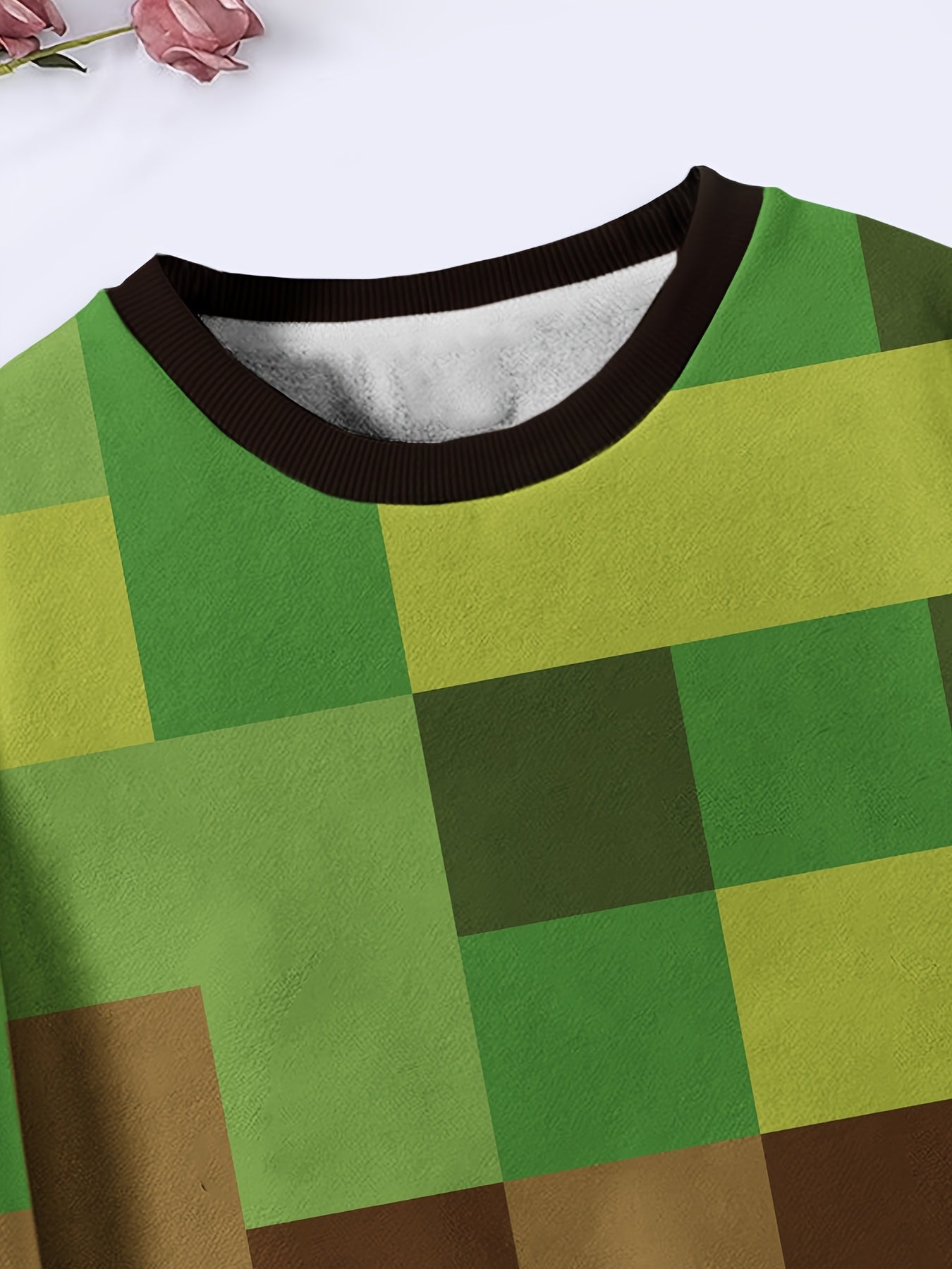 Plaid Crew Neck Pullover Sweatshirt Long Sleeve For Sports Christmas