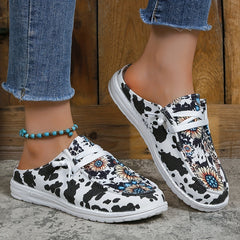 Women's Sunflower Print Canvas Shoes Low Top Mules Sneakers