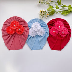 Soft Elastic Baby Three Sunflowers Beaded Hat Girl Hat