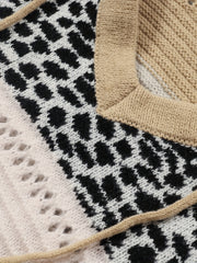Leopard Patchwork V Neck Hooded Sweater