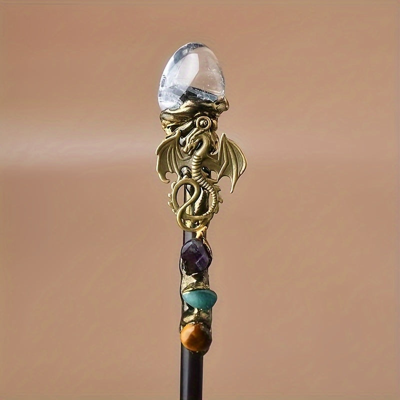 Natural Crystal Wand Cosplay Halloween Scepter Witch Cane Gift