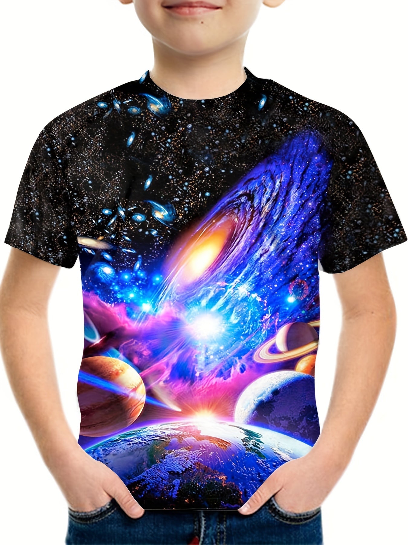 Boy's 3D Space Graphic T shirt Casual Slightly Stretch Breathable Loose Tee