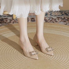 Women's Rhinestone Kitten Heel Dress Pumps Slip On