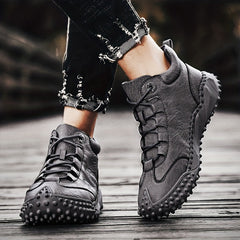 Men's Lace up Boots Casual PU Leather Walking Shoes Easy To Clean