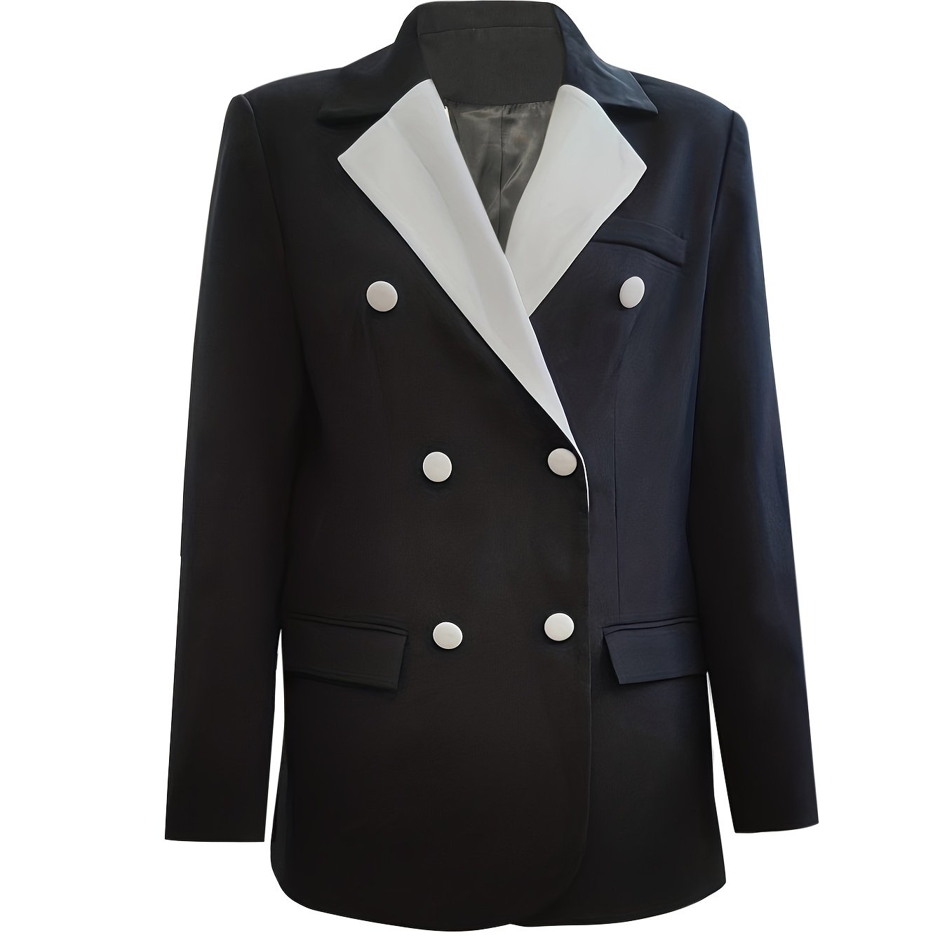 Solid Double Breasted Blazer Long Sleeve Outerwear Women's Clothing