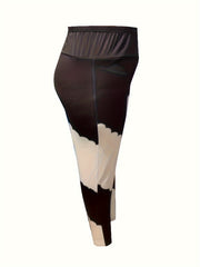Coloeblock Cow Print Leggings Medium Stretch Slim Fit
