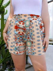Boho Shorts Women's Random Print Elastic Waistband High Rise