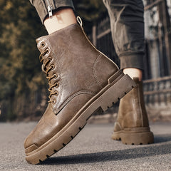 Men's Preppy Style Lace-up PU Leather Army Boots
