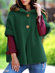 Solid Short Sleeve Hooded Sweater with Buttons