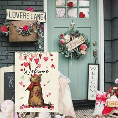 Love Heart Cat Valentines Garden Flag Double Sided Decor Outdoor