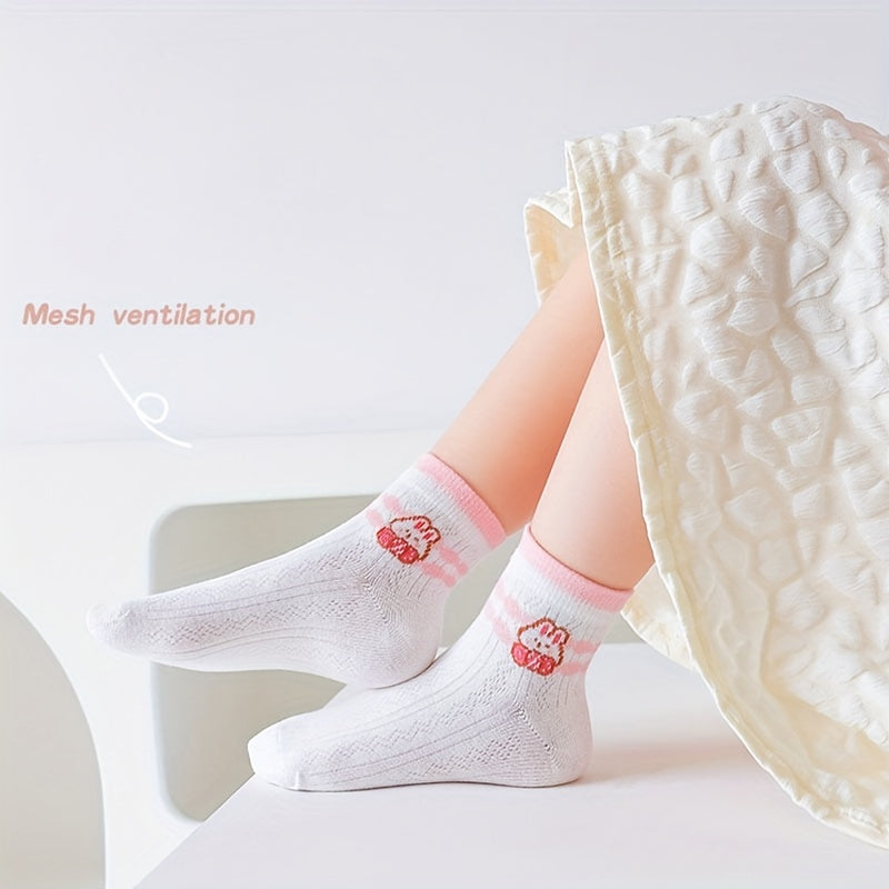 5 Pairs Girls Casual Rabbit Strawberry Print Socks for Summer and Spring