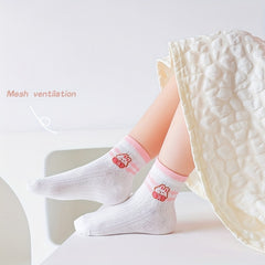 5 Pairs Girls Casual Rabbit Strawberry Print Socks for Summer and Spring