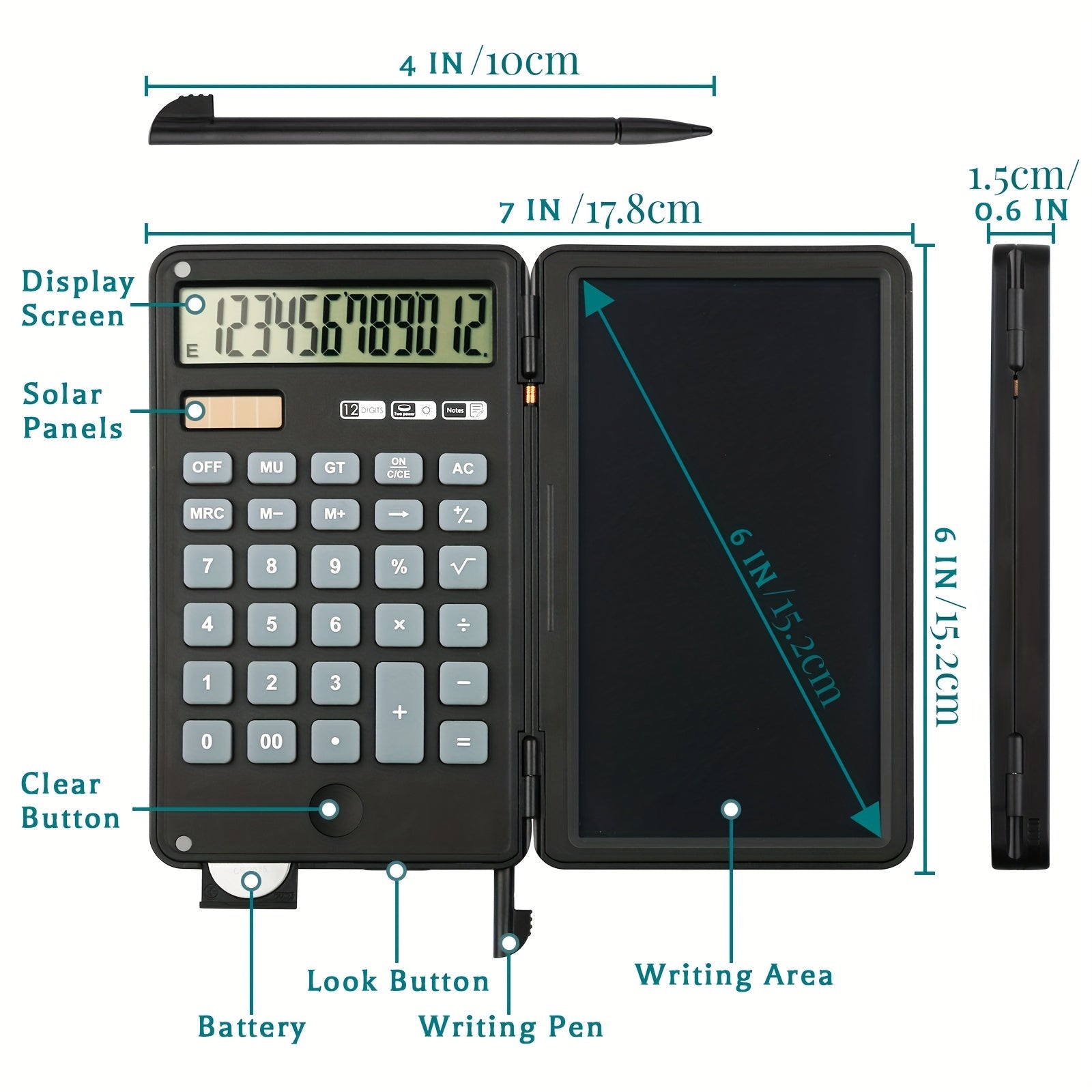 HappyFit 12-Digit Desktop Calculator with LCD Writing Tablet