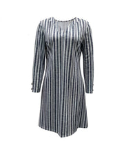 Striped Notched Neck Casual Long Sleeve Dress