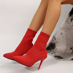 Breathable Knit Short Boots Stiletto Heeled Comfortable Point Toe Boots