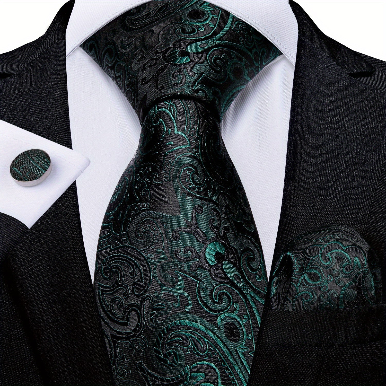 Men's Green Retro Pattern Necktie Set