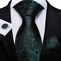 Men's Green Retro Pattern Necktie Set