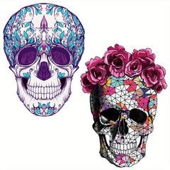 2pcs Halloween Iron On Transfers Skull Pattern DIY Decals Heat Transfer Stickers
