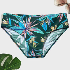 Men's Leaves Print Racing Swim Trunks Quick Drying Swimwear