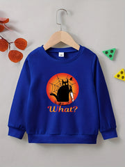 Halloween Cat Print Boys Sweatshirt Long Sleeve Crew Neck Tops Kids Clothing