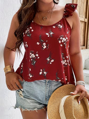 Floral Print Ruffle Trim Cami Top