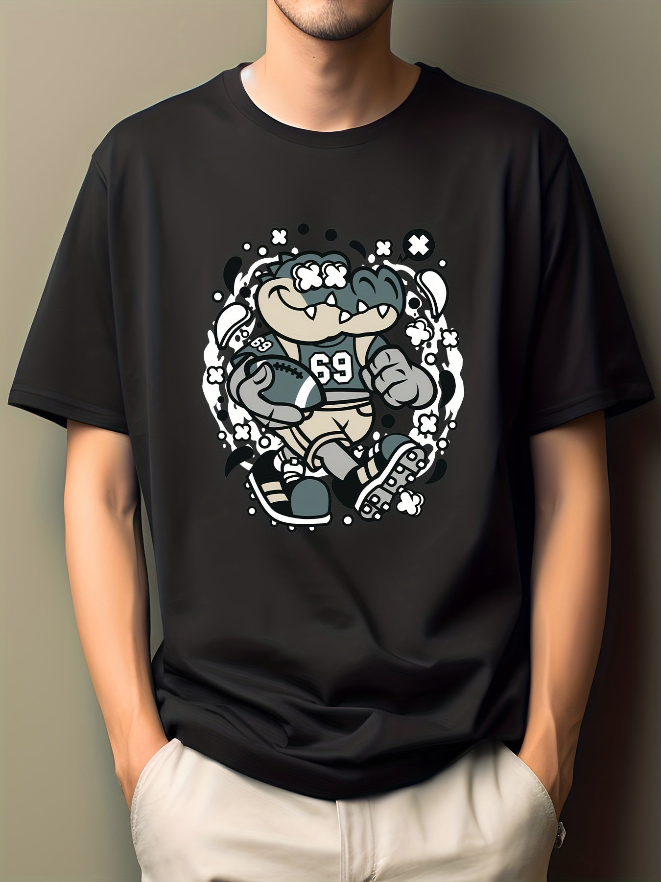 Men's Hip Pop Cartoon Print Tee Active Casual Slightly Stretch Crew Neck T shirt