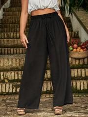 Women Solid Tie Front Stretch Pants