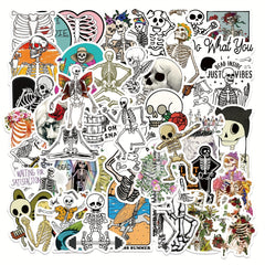 50pcs Funny Skeleton Stickers Pack Waterproof Vinyl Skull Stickers